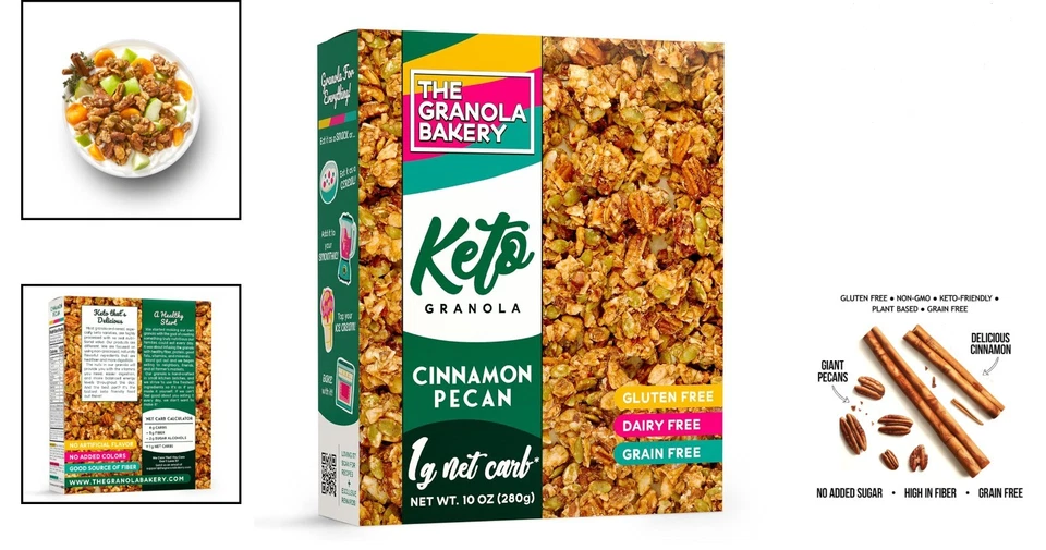 Granola ceto de canela TGB - 10 OZ baja en carbohidratos, sin gluten, bocadillo sin culpa Foto 2 de 4