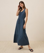 Pact Women's Relaxed Slub Tank Maxi Dress Small French Navy Sleeveless Summer
