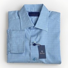 David Donahue Long Sleeve Dress Shirt Men  s Size M Laguna Blue Plaid