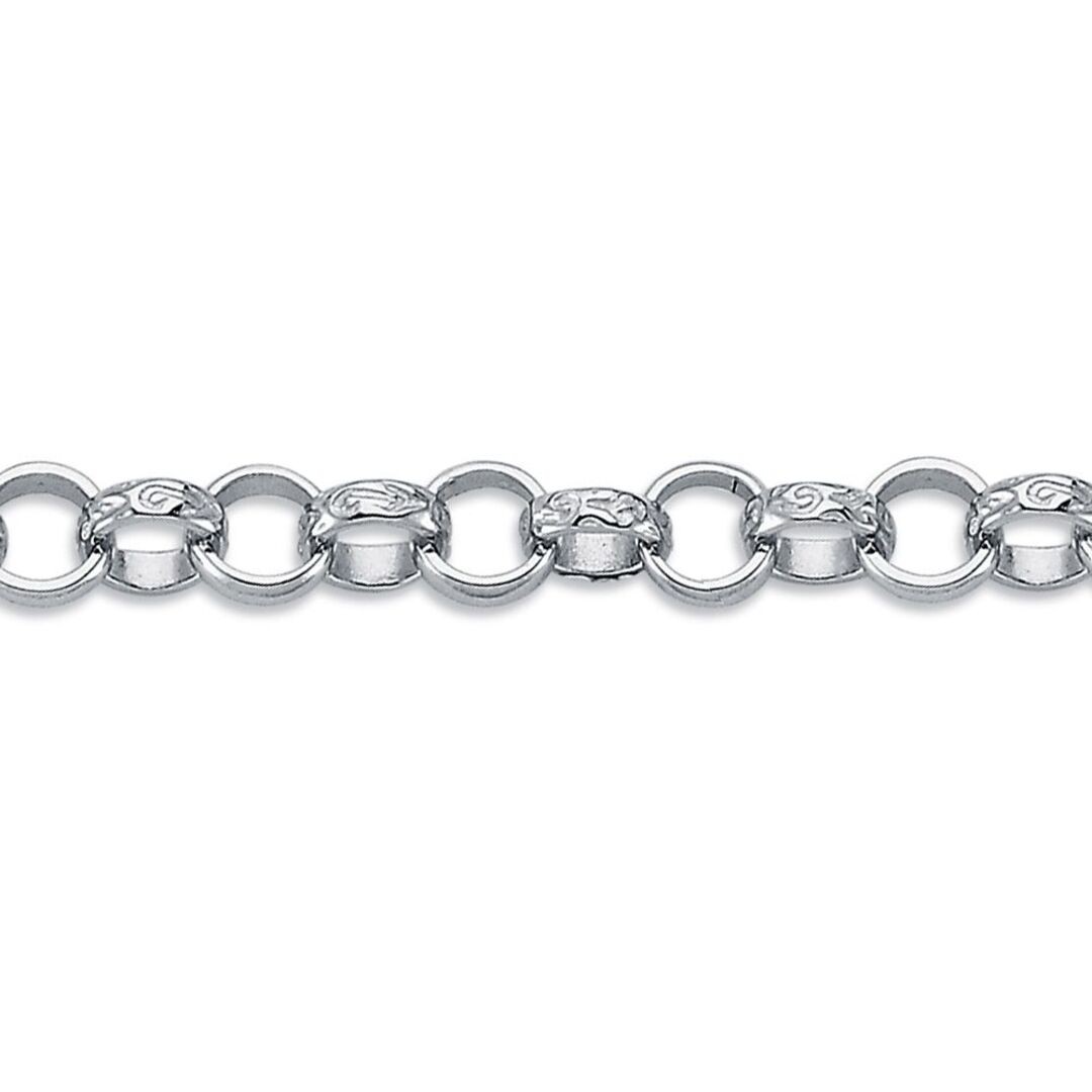 Womens Rhodium Plated Silver Jewelco London Carved Belcher Bracelet 7mm 7.5""