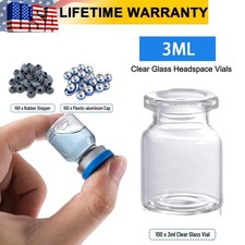 100PCS 3ml Glass Vials Clear Headspace Vials Lab Vials 20mm Crimp top with Caps