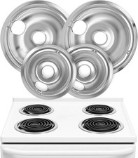 4 Ge Hotpoint Chrome Stove Drip Pans Electric Burner Covers Top Replacement Set 4 Ge Hotpoint Chrome Stove Drip Pans Electric Burner Covers Top Replacement Set