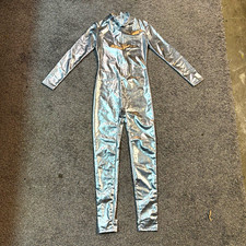 Children’s Silver Metallic Shiny Zip Back Long Sleeve Catsuit One-Piece S