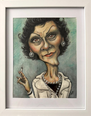 Coco Chanel Abstract Portrait Original Art Drawing Illustration Caricature 11x9''