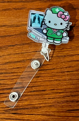 HELLO KITTY X-RAY TECHNICIAN NURSE 2D RETRACTABLE ID LANYARD-BADGE REEL-NWT!