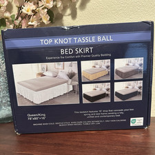 Top Knot Tassel Ball Bed Skirt Queen/King 78 x 80 in 16 in Drop Cream