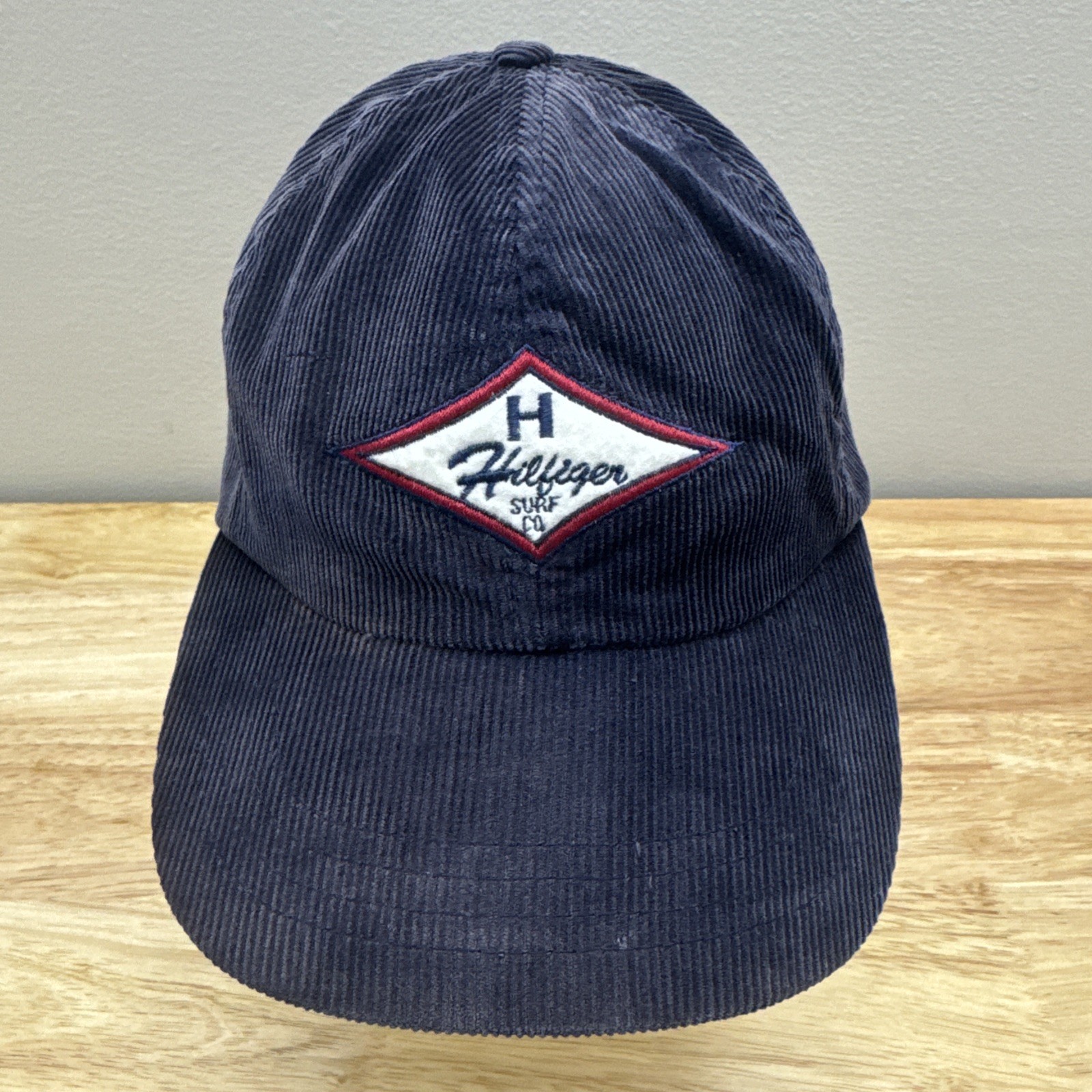Vintage Tommy Hilfiger Surf Blue Corduroy Hat with Embroidered Logo & Leather Strapback