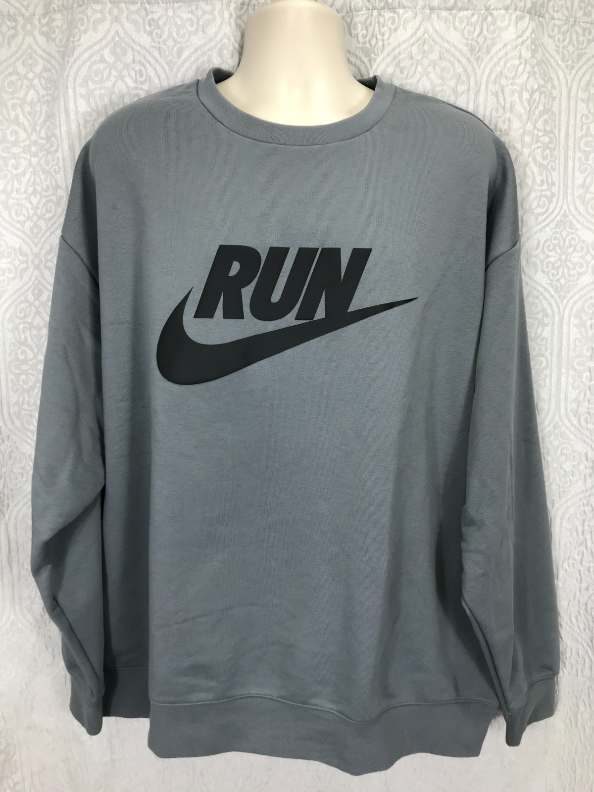 Nike Dri-FIT Men's Size XXL Smoke Grey/Black Fleece Crew Running Sweatshirt $80