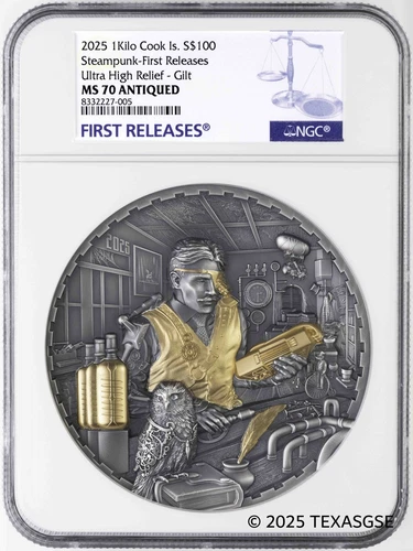 2025 Cook Islands $100 Steampunk Science Lab 1Kg Silver NGC MS70 First Release