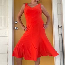 Ralph Lauren Orange Midi Sun Dress V Neck Fit Flare Chevron Asymmetrical Sz 2