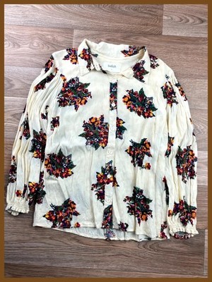 Ba&sh Shirt creme Blumenmuster Langarm Rüschen fließend Herbst