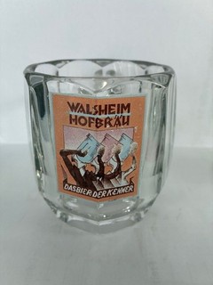 altes Bierglas mit Henkel Glaskrug Brauerei Hofbräu Walsheim Walsheim 1945