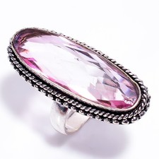 Elegant Pink Amethyst Gemstone 925 Sterling Silver Jewelry Handmade Ring 6 US