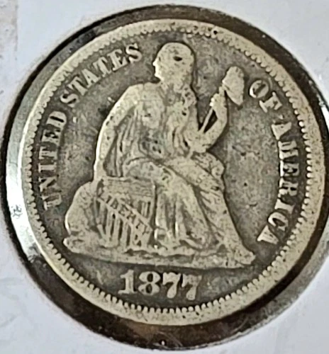 1877 P Philadelphia US SEATED LIBERTY DIME 90% SILVER 0.0723tr oz = 2.249 grams