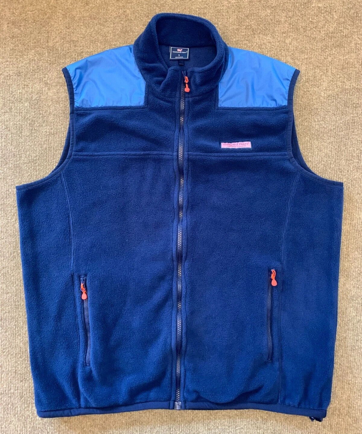 Vineyard Vines Vest Mens L Fleece Shep Deep Bay Blue Zip Up Hiking Camping