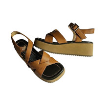 Vintage Y2K MUDD Luna Tan Strappy Leather Chunky Platform Sandals size 7
