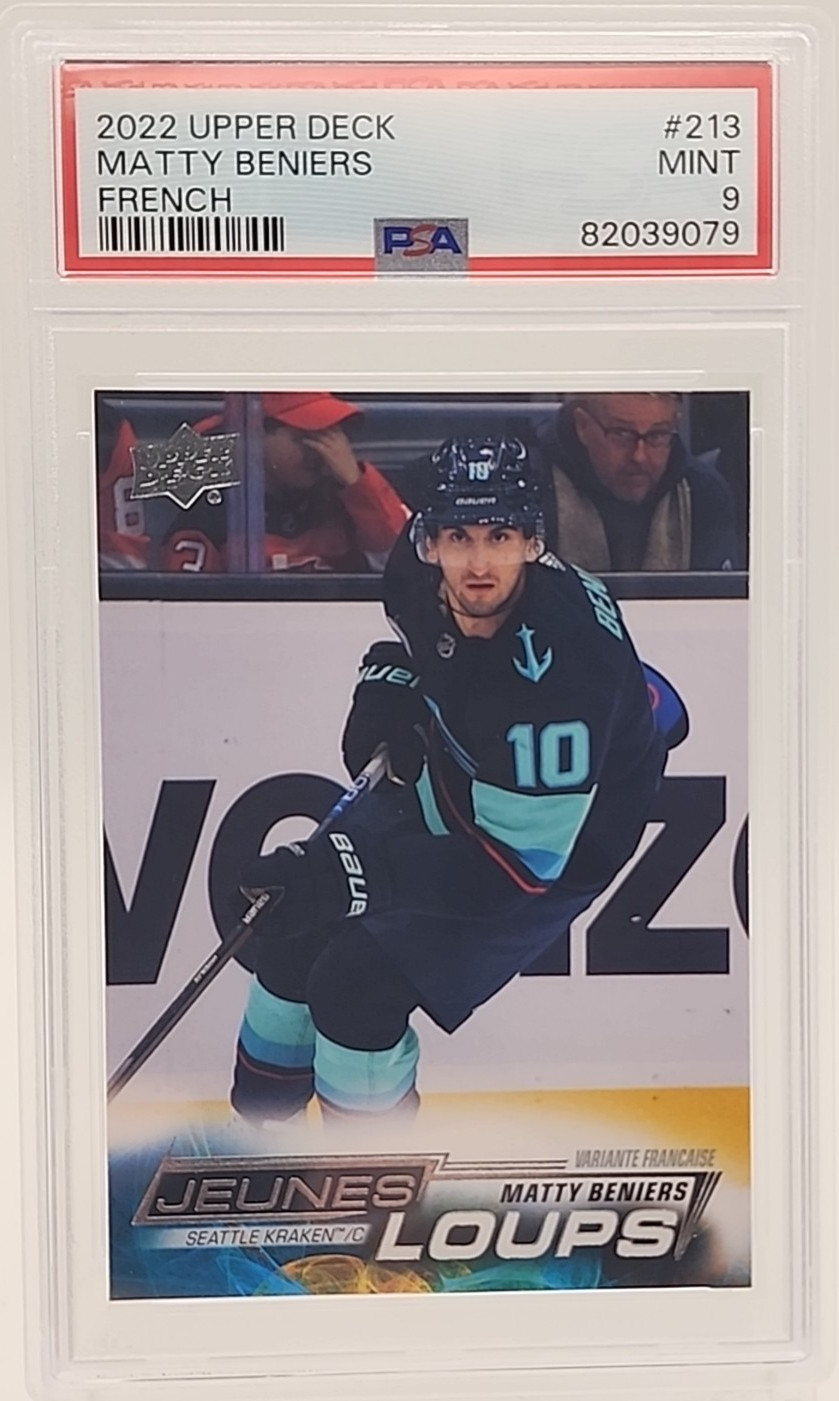 2022-23 Upper Deck #213 Matty Beniers Young Guns Jeunes Loups French - PSA 9