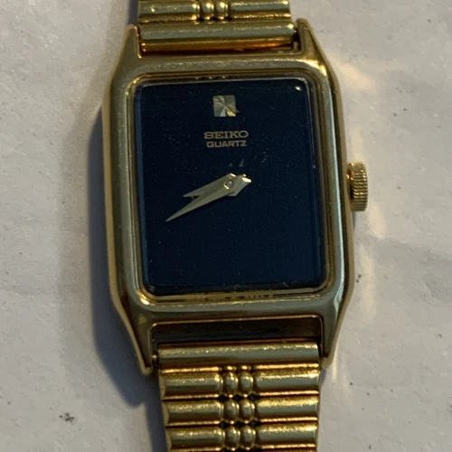 VTG Seiko Tank Watch Women 17mm White Dial Gold Tone Rectangle 2B20-5000 New Bat