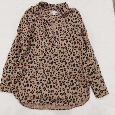 J.Crew CHEETAH PRINT TOP Womens Size S Small Long Sleeve V Neck