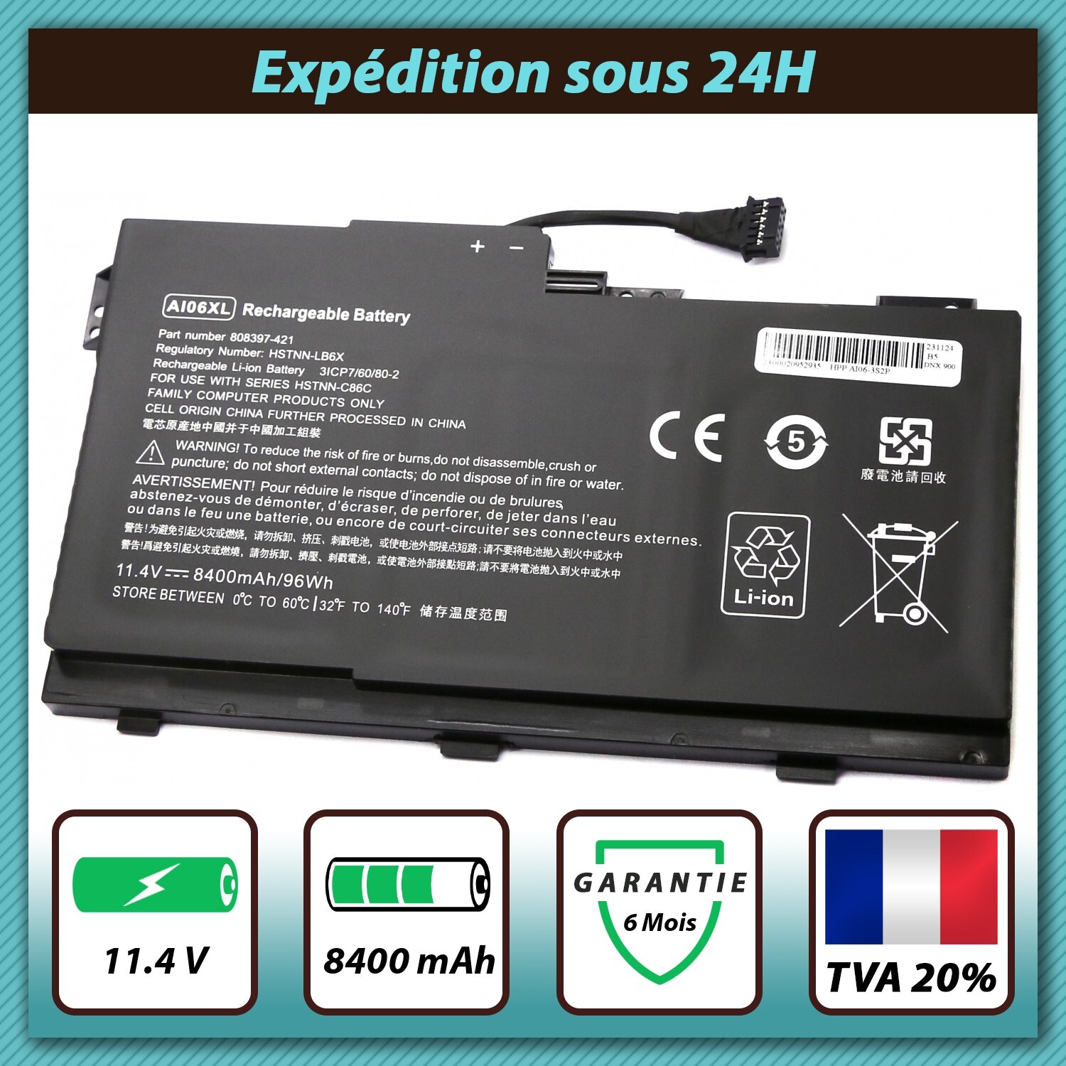 Batterie HP 808451-002 pour travailler sans chargeur au café ou en voyage