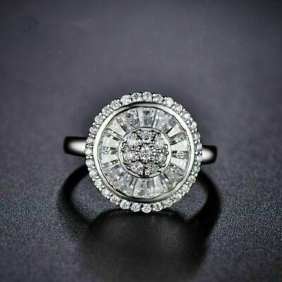 New Round Cut Cubic Zirconia Cluster Women Wedding Gift 925 Sterling Silver Ring