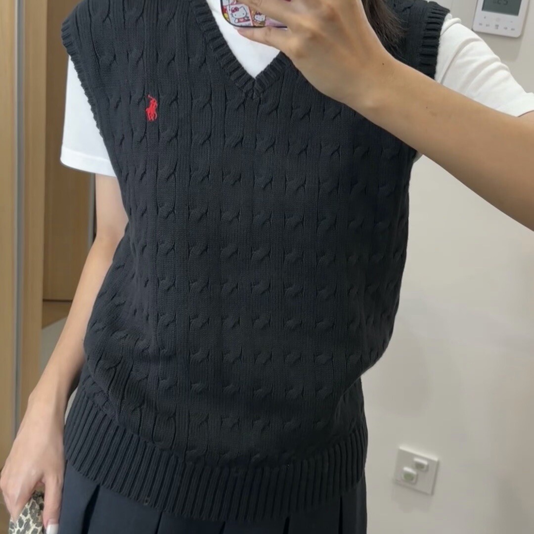 New Polo Ralph Lauren Big Kids Cable Knit Pullover V-Neck Cotton