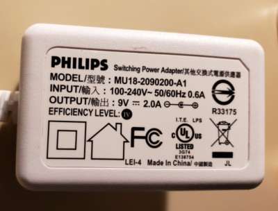 Philips Switching Power adapter Model No;-MU18-2090200-A1 Output ; 9V..2.0A.