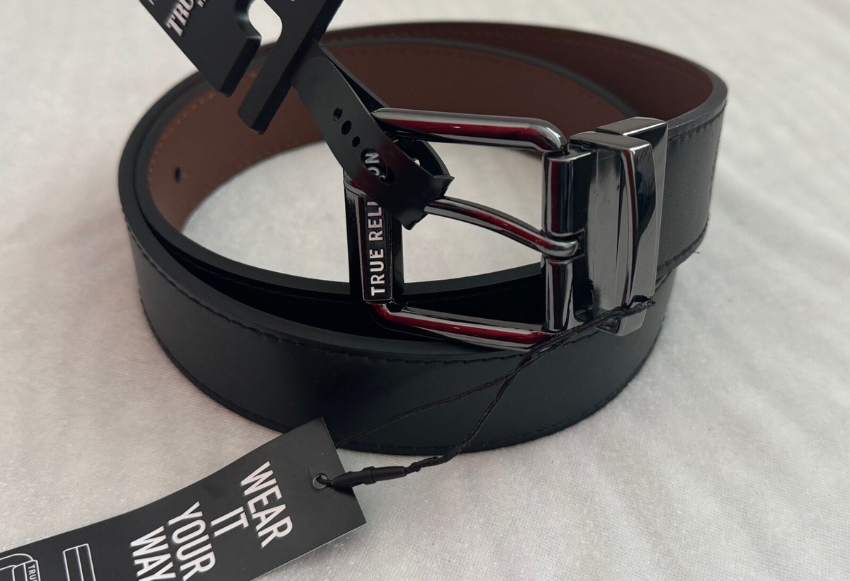 New True Religion Men's Chuck GM Reversible Black/Tan Belt