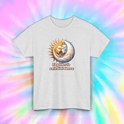 Together in Celestial Dance Sun and Moon Graphic T-Shirt Cosmic Love S-5XL