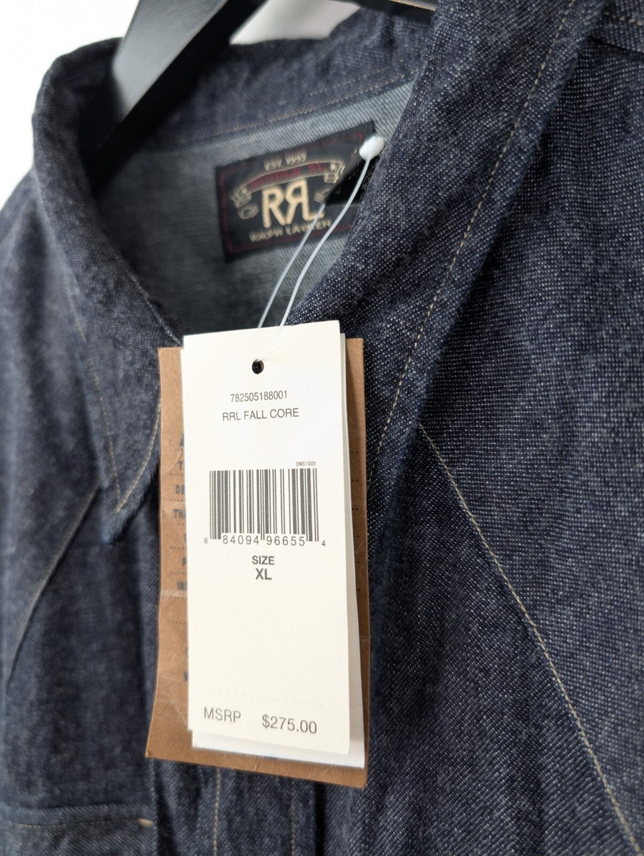 NWT RRL Men's Sz US XL Slim Fit Denim Western Shirt Dark NWT RRL Men's Sz US XL Slim Fit Denim Western Shirt Dark