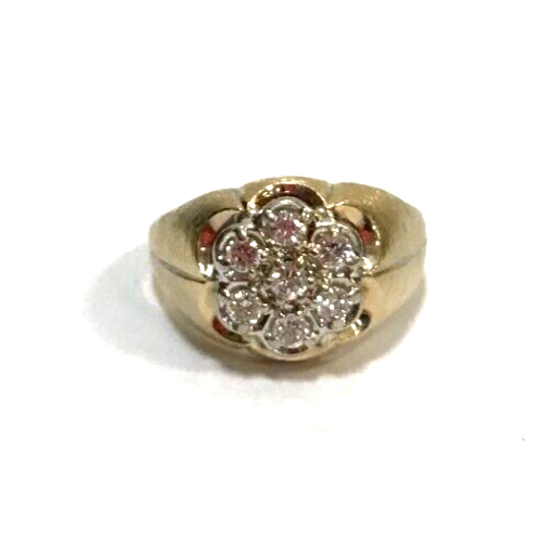 (MA3) Men's 14k Yellow Gold 5.4g Diamond 0.45TCW Cluster Ring - Size 10 - Picture 2 of 5