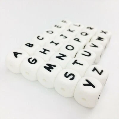 3 - 5 - 10 Perle Blanche Silicone Lettre Alphabet 12mm Bijoux