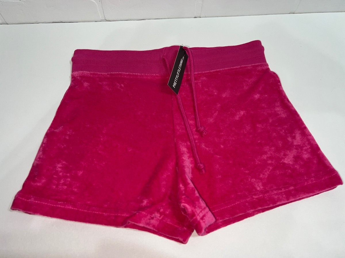 NEW! PRETTYLITTLETHING plt Velour Runner Shape Hot Pink Shorts