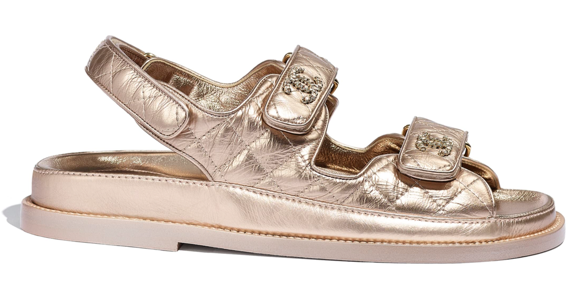 Chanel 21C Bronze Quilt Chain CC Logo Mule Slide Strap Flat Teva