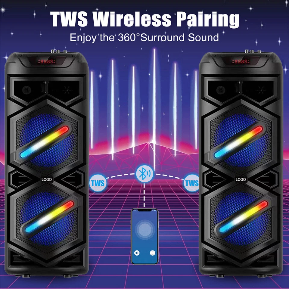 Altavoz Bluetooth Portátil 6000W Doble Subwoofer Sistema de Sonido de Bajos Pesados Fiesta Foto 4 de 4