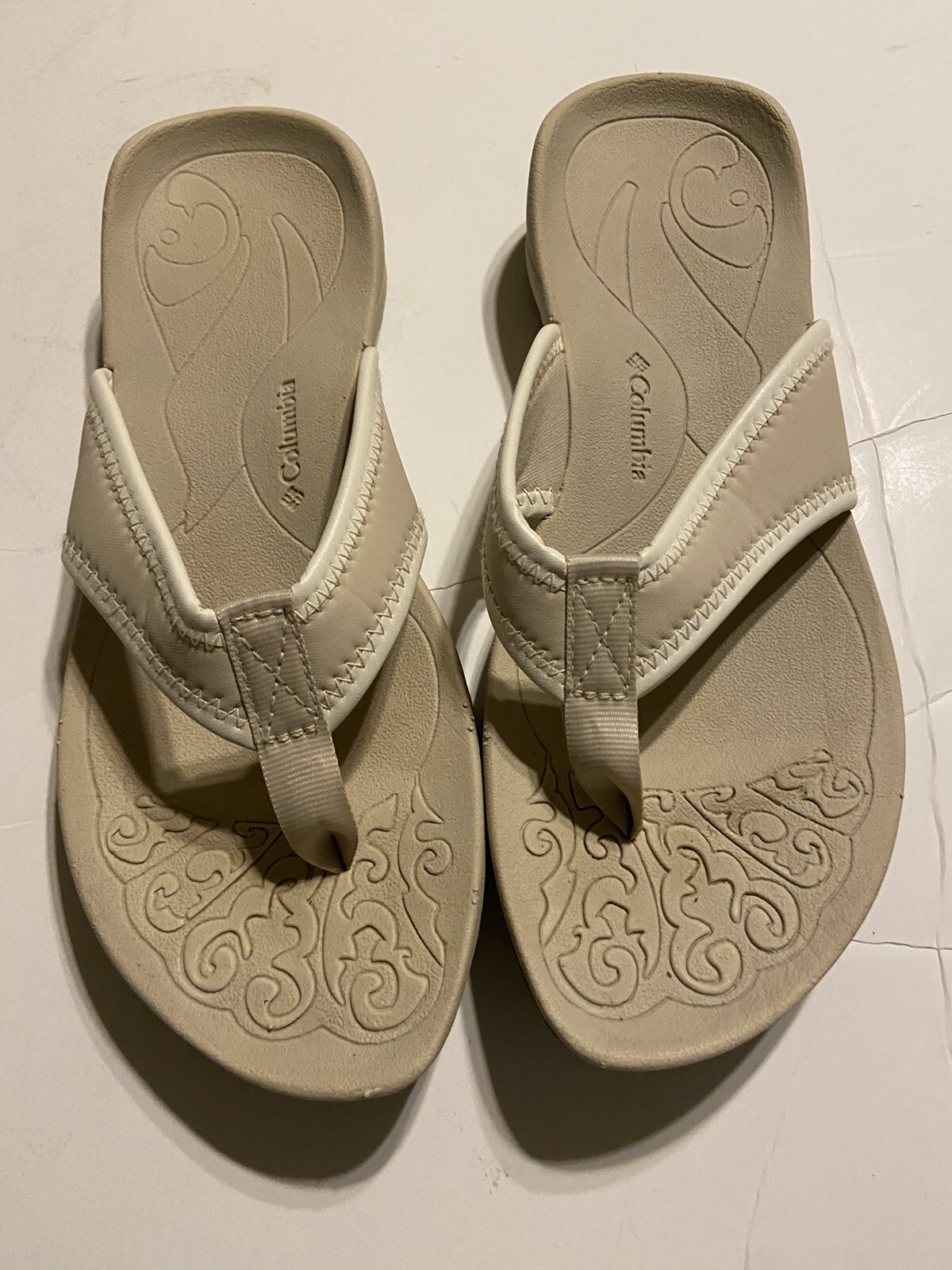 Columbia Omni Grip Beige Sandals slide flip flops women's Size 6 EUC | eBay