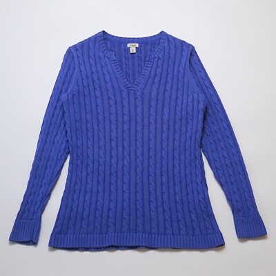 L.L. Bean Damen Blau Vintage Langarm V-Ausschnitt Baumwolle Pullover Größe Medium