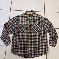 VTG NO BS Shirt Wool Blend Men’s L USA Made Beige Plaid Retro Herringbone SOFT