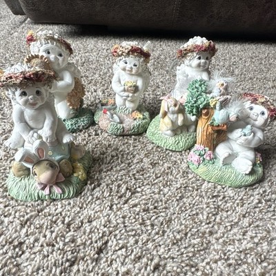Set of 5 Dreamsicles Angel Figurines w/ Floral Crowns & Bunnies