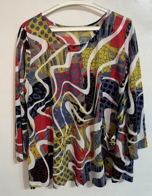Chalet et ceci Large Women Artsy 3/4 Sleeve Top Abstract Print Multicolor