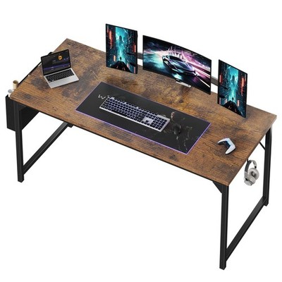 Computer Desk 63 Inch Home Office Gaming Writing Study Rustic Brown Hook OLIXIS
