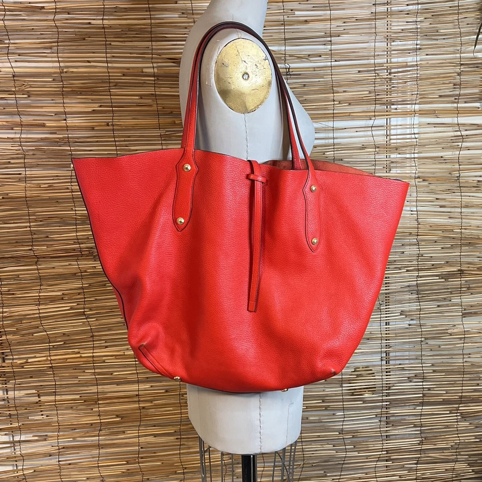 Bolsa tote Annabel Ingall grande couro pebbled macio vermelha - Imagem 3 de 4