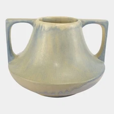 Haeger 1920s Vintage Arts and Crafts Blue Green Ceramic Handled Eve Vase 39