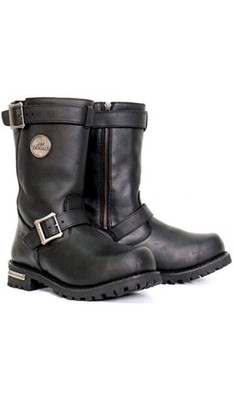 MEN'S BLACK 10-INCH TALL ROUND TOE ENGINEER LEATHER BOOTS WITH LUG SOLE