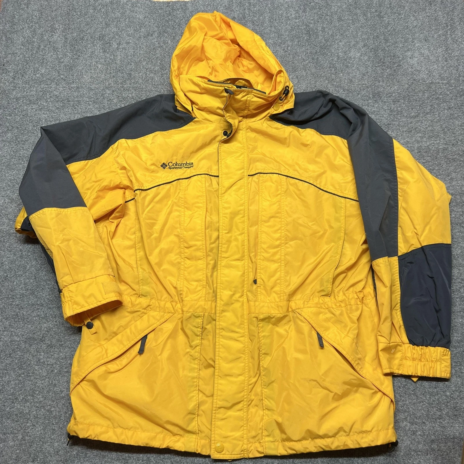 Columbia Core Interchange Jacket Mens Large Yellow Colorblock Hooded Ski Snow