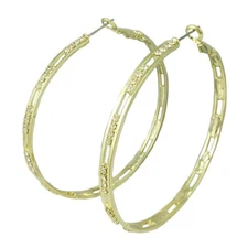 Gold-plated Large Hoop with Crystal Cutout Pierced Earring - REC032G