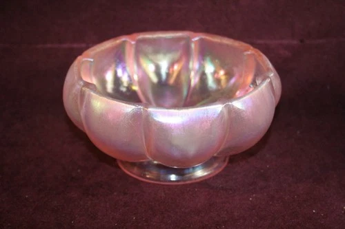 Fenton Satin Pink Rose Stretch Paneled Bowl - Original Sticker