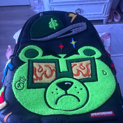 Sprayground Limited Edition Bear Graphic Print Backpack Black/Green Zip Travel