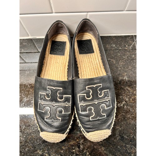 Alpargatas de cuero para mujer Tory Burch zapatos planos cómodos informales negros talla 7,5 M - Imagen 4 de 13