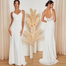 Lulus Beloved Eternity NWT size Medium White Lace Sleeveless Maxi Dress Bridal